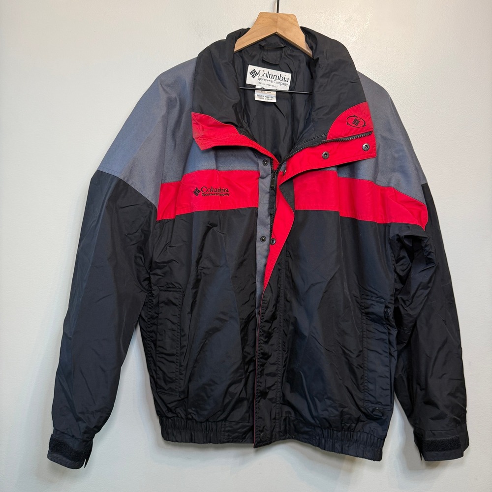 Columbia Sportswear Men's VTG Colorblock Winter Jacket Coat Black Red Grey Large
